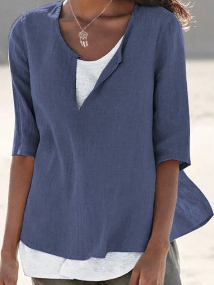Solid Color Button Half Sleeve Casual Shirt