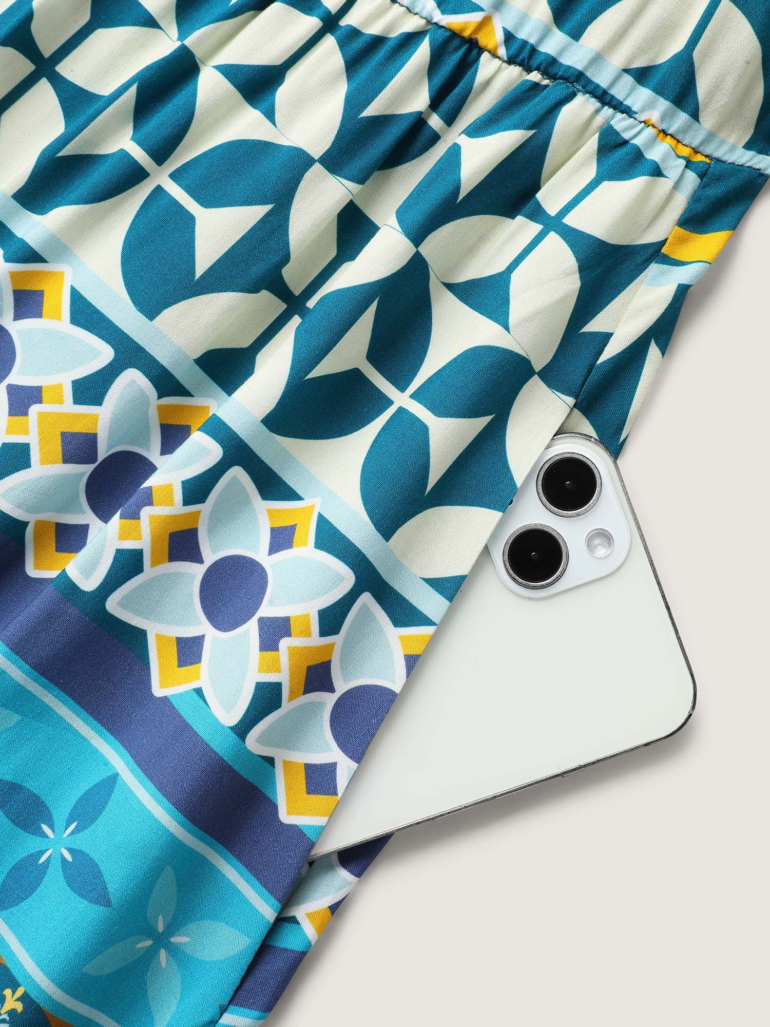 Rayon Boho Stretchy Waist Pockets Midi Dress