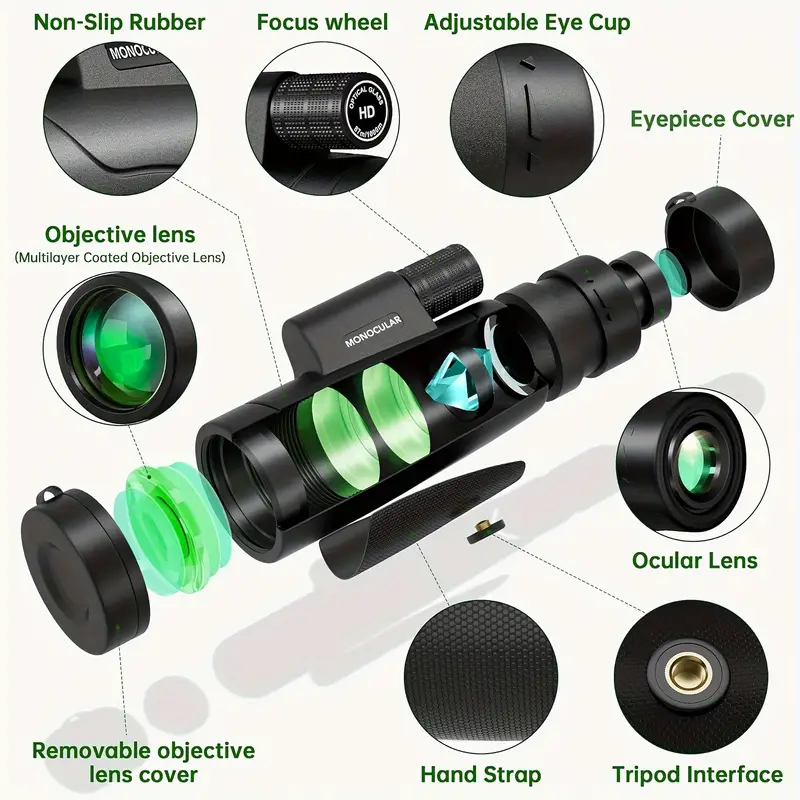 80x100 HD Waterproof Monocular Telescope With Smartphone Adapter (High Powered Night Vision)