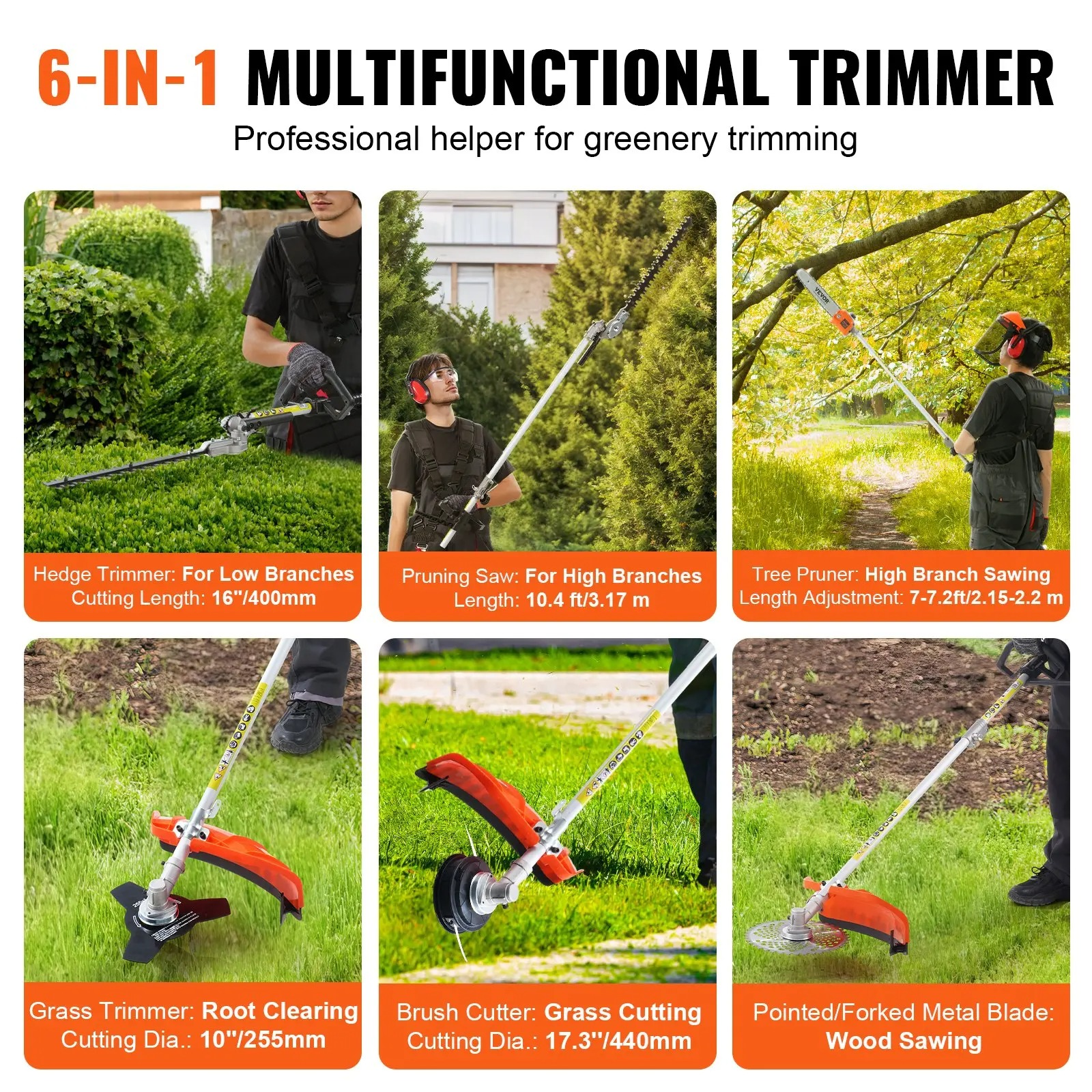 6-in-1 Multi-Functional Trimming Tools with Gas Hedge Trimmer, Weed Eater, String Trimmer, Brush Cutter, Edger & Pole Saw Chainsaw Pruner Whacker Shoulder Super Brand Day