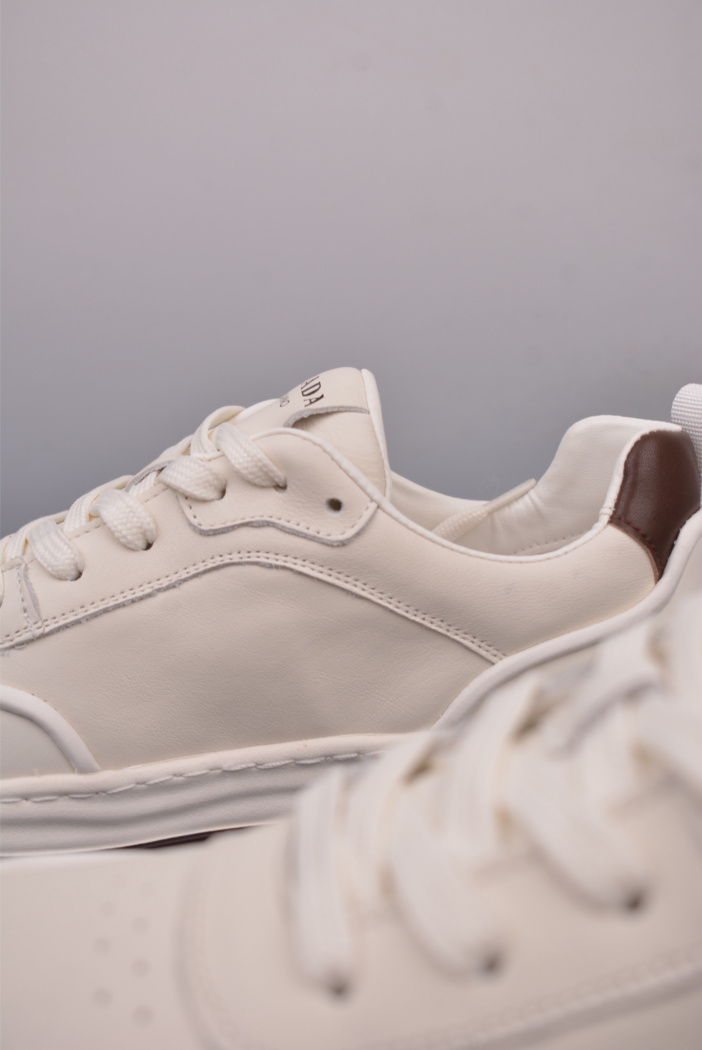 Prada PRAX 02 Triangle Logo Leather Sneakers Casual Sports Shoes White Brown 3D989M_3LF5_FG000
