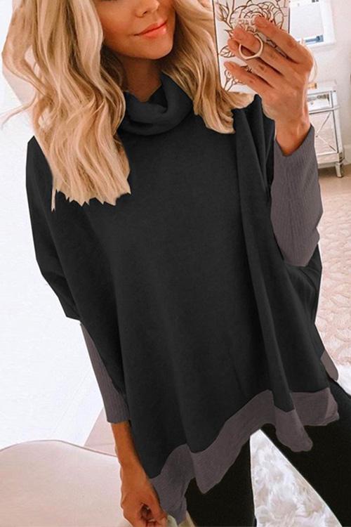 Heididress Cowl Neck Color Block Side Split Loose Pullover