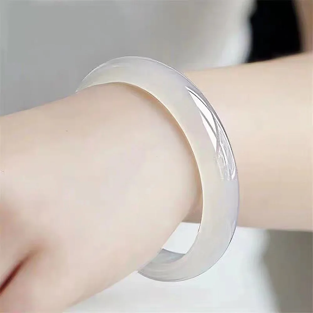 Natural Ice Chalcedony Elegant Bracelets For Women White Agate Widened Bracelet Fine Jewelry Gift For Mother Free Shipping