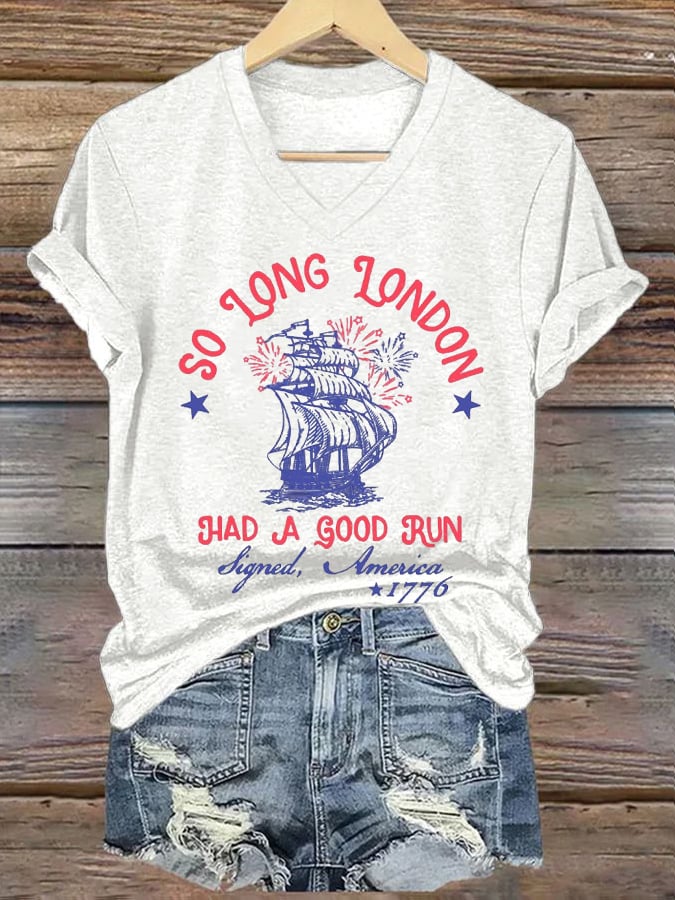 Women's So Long London Had A Good Run Funny 4th of July  Print Casual T-Shirt
