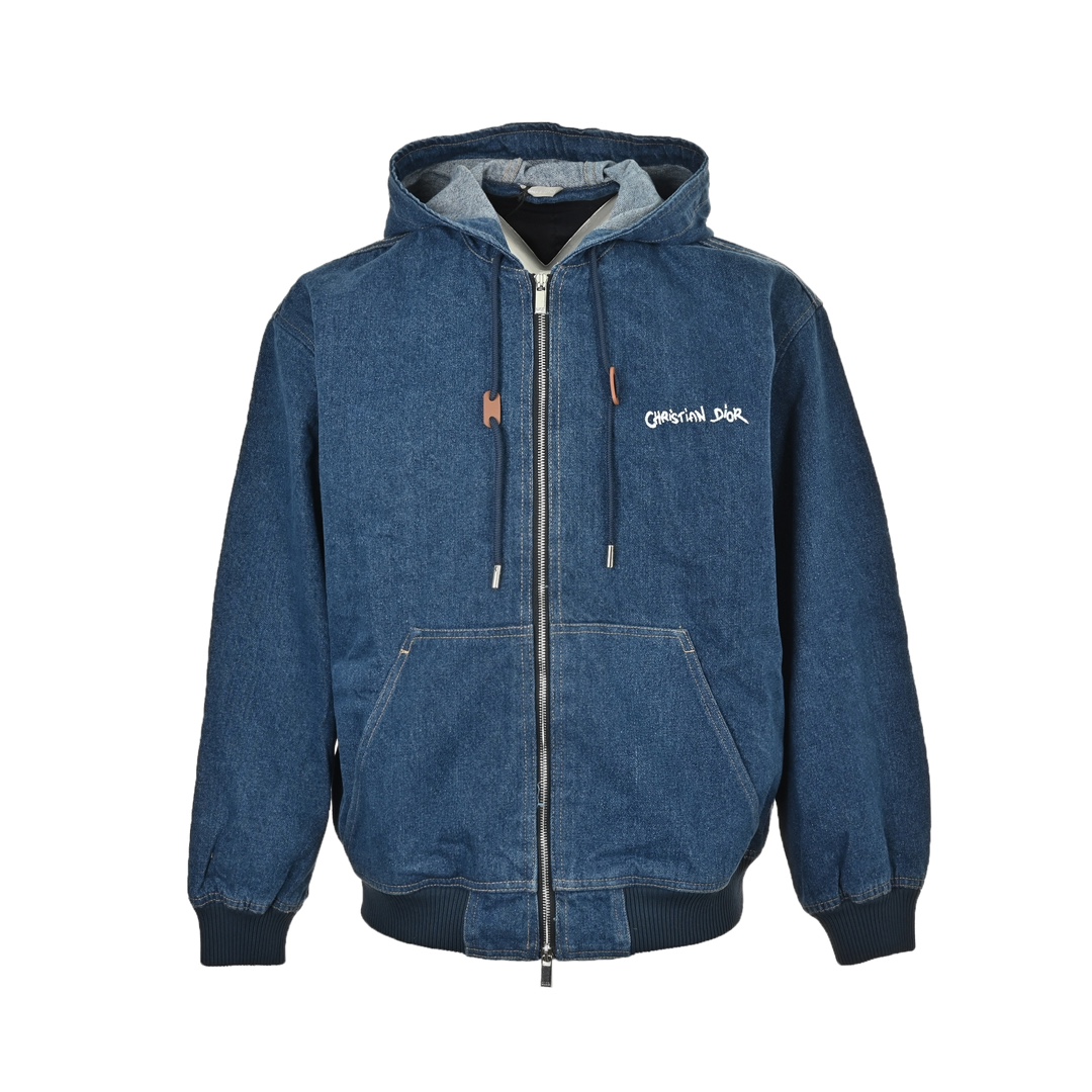 Dior 24Fw signature monogram embroidered hooded denim jacket