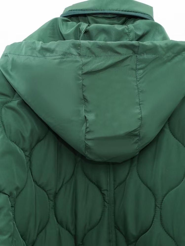 Autumn Quilted Hooded Large Loose Pockets Cotton Coat Jacket