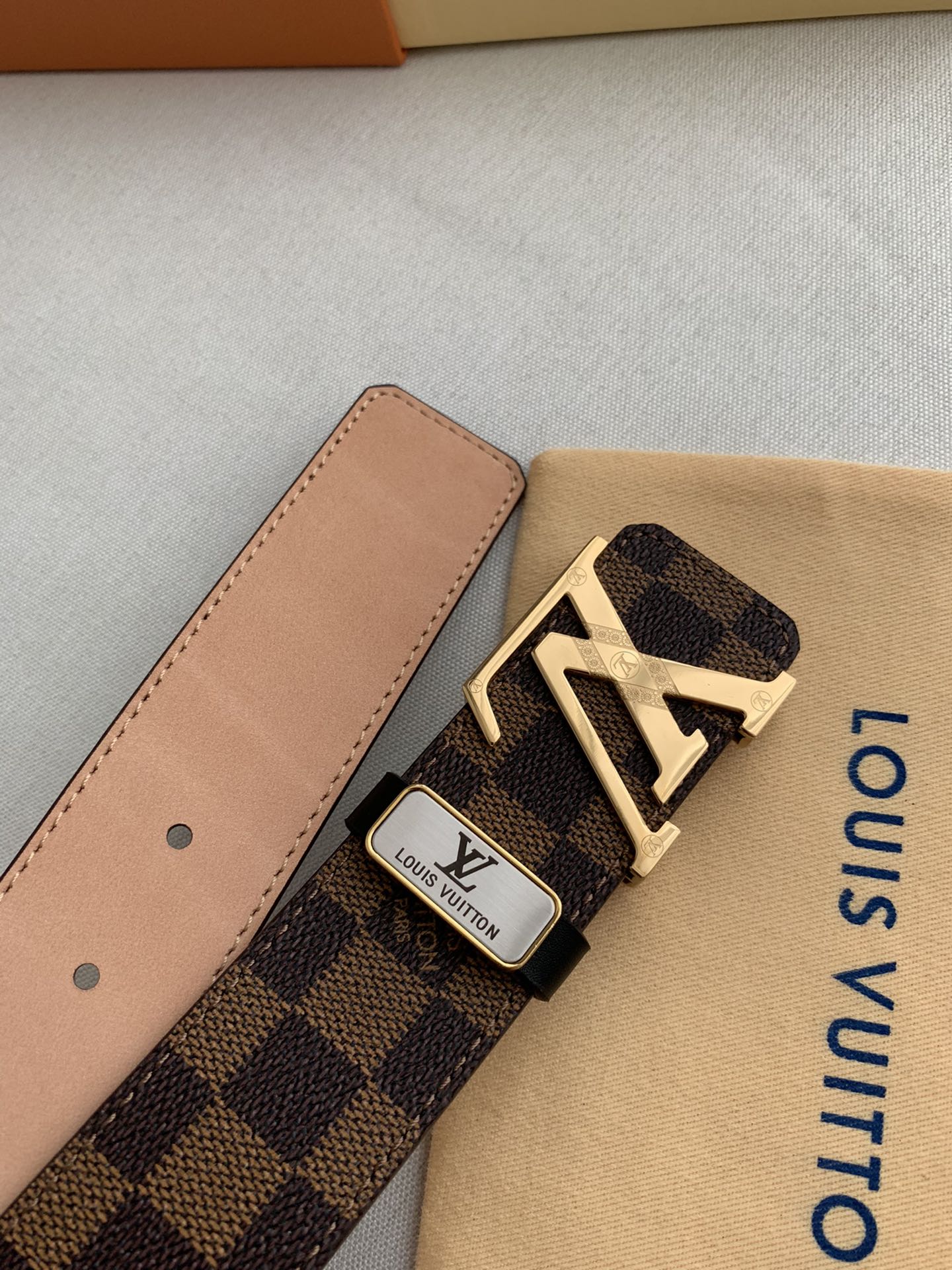 Louis Vuitton Plaid Oldskin Calfskin Men's Belt 3.8CM Width