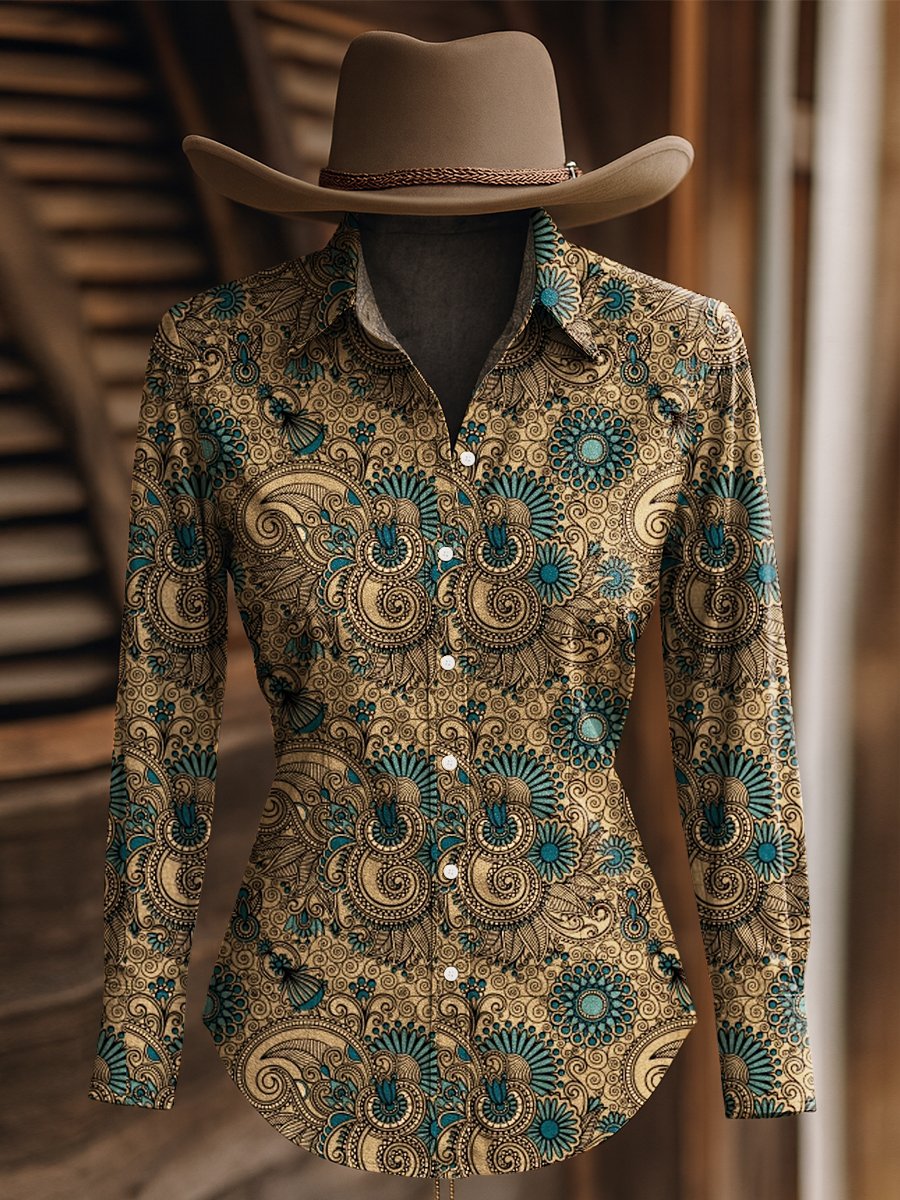 Women's Vintage Paisley Long Sleeve Shirt