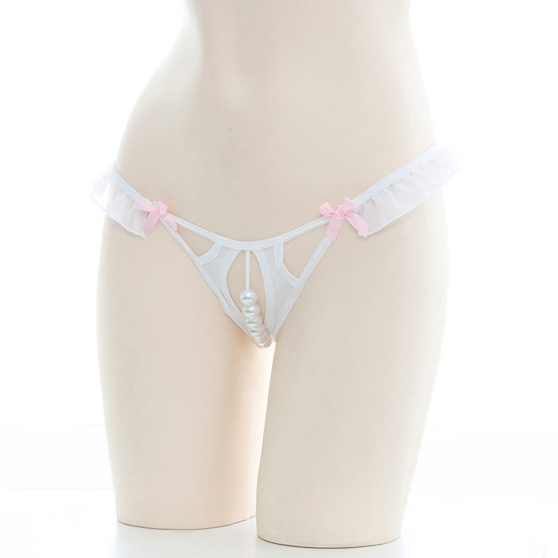 Pearl Decor Rabbit Tail Fuzzy Ball G-string G-String