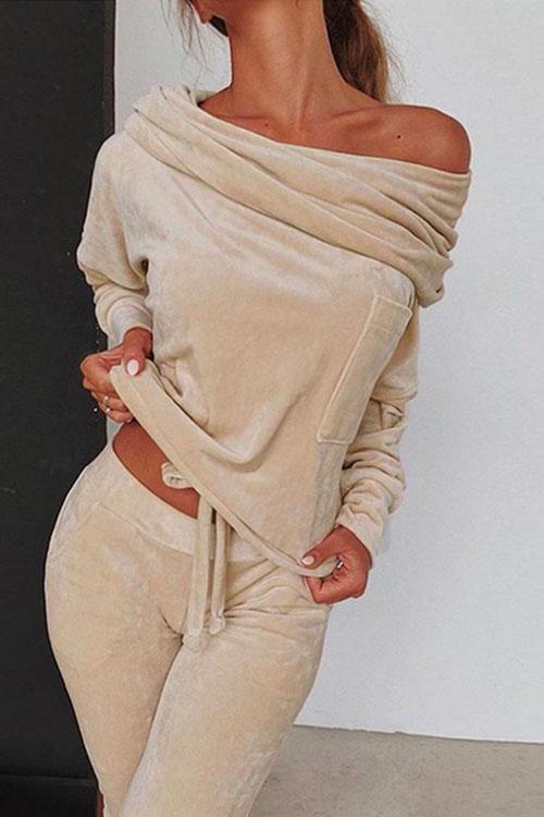 Heididress Off Shoulder Long SLeeve Top and Long Pants Sets
