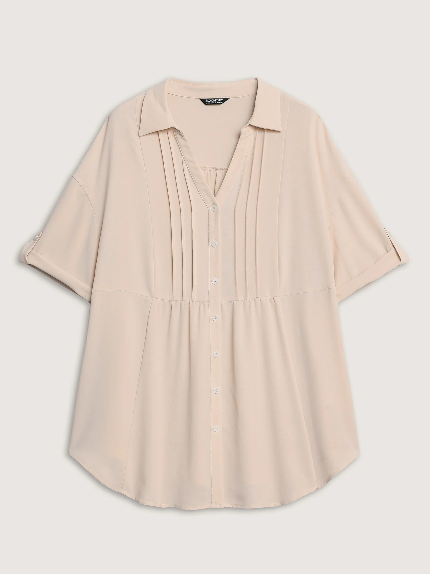 Toothpick Pleats Tab Sleeve Long Blouse