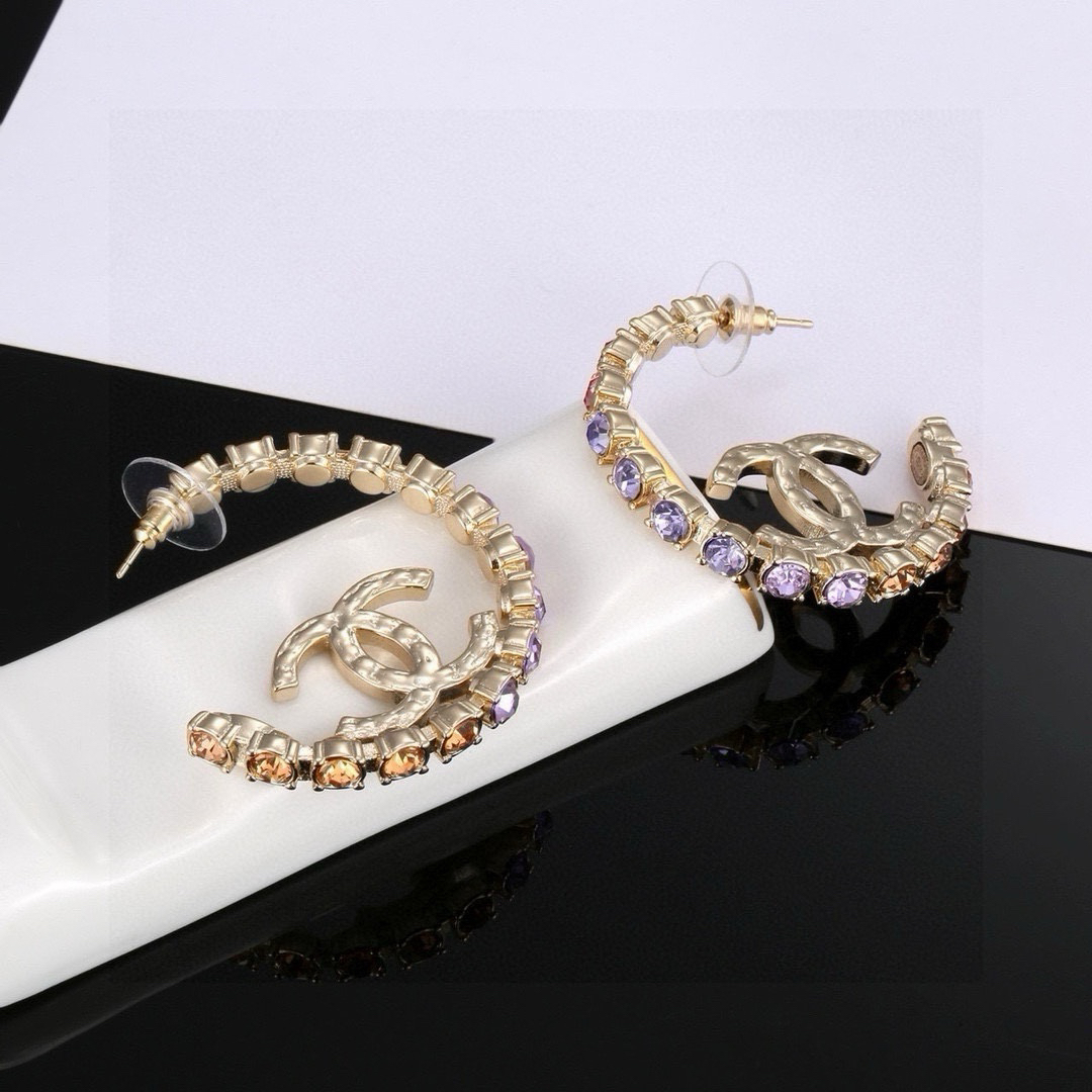 Chanel Half Circle Diamond Stud Earrings