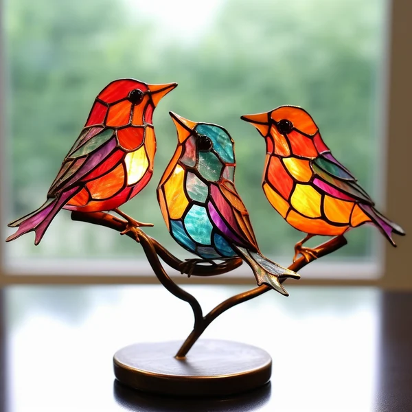 🌈Stained Glass Birds on Branch Desktop