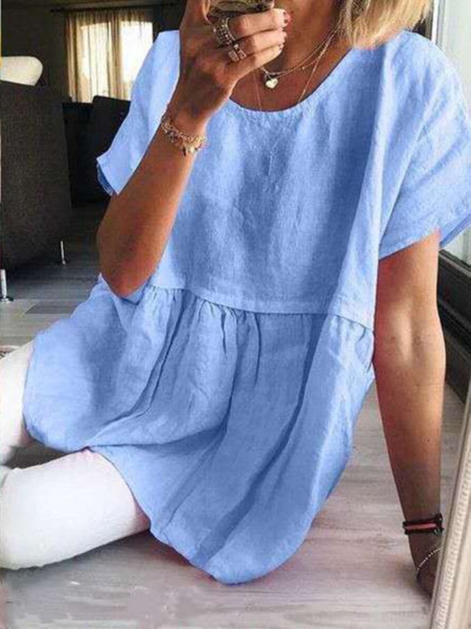 Women's Round Neck Long Sleeve Loose Design Casual Shirt