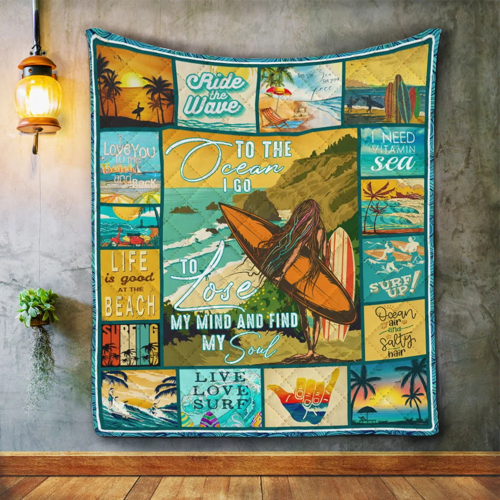 Surfing Beaches. To The Ocean I Go Quilt Blanket