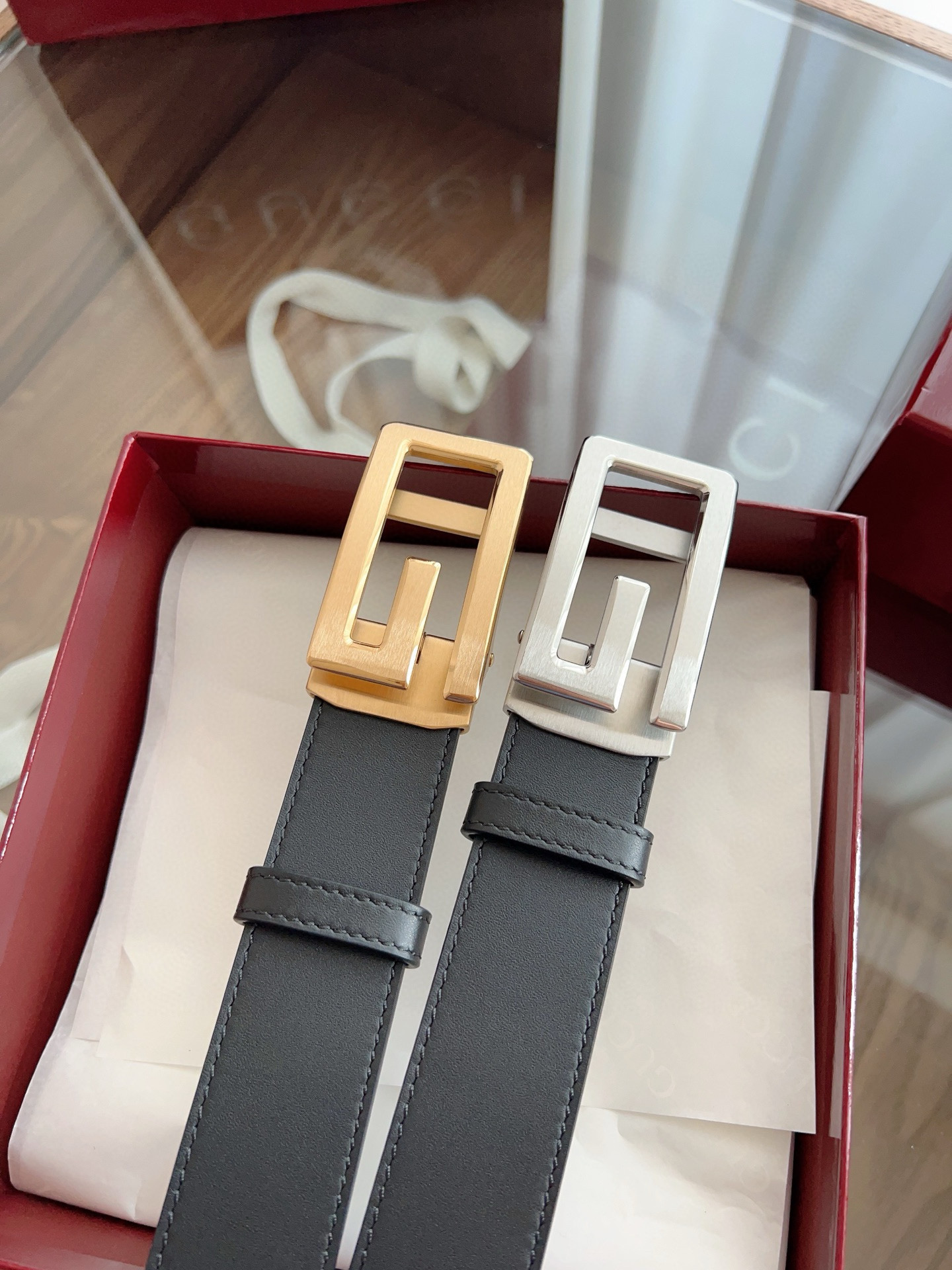 Gucci automatic smooth buckle double-sided cowhide belt width 3.5cm