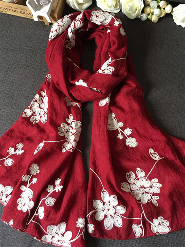 Vintage Floral Embroidered Woven Shawl