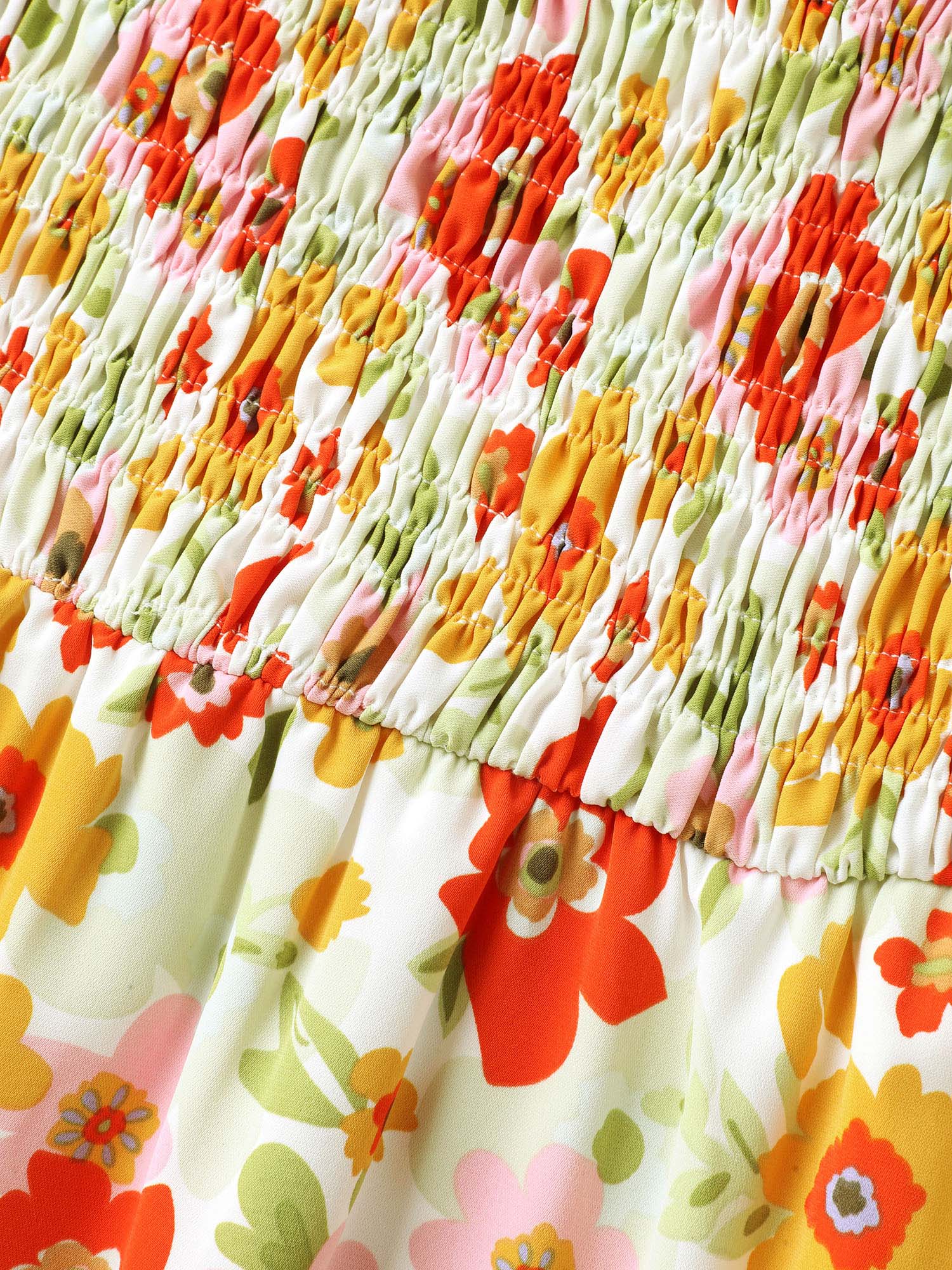 Floral Garden Stretchy Waist Shirred Midi Dress