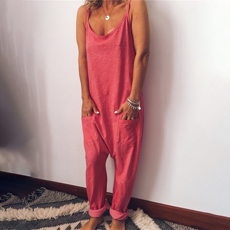 Sleeveless Loose Solid Color Sling Jumpsuit