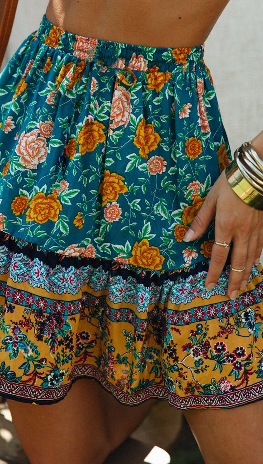 Turquoise Retro Floral Mini Skirt