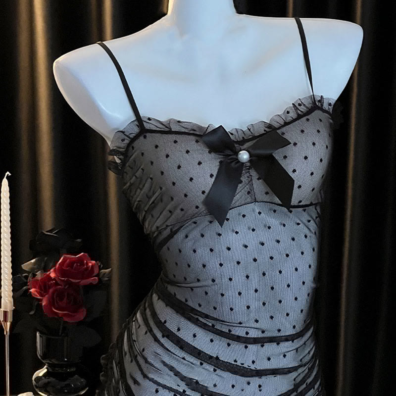 Polka Dots Lace See-through Slip Dress