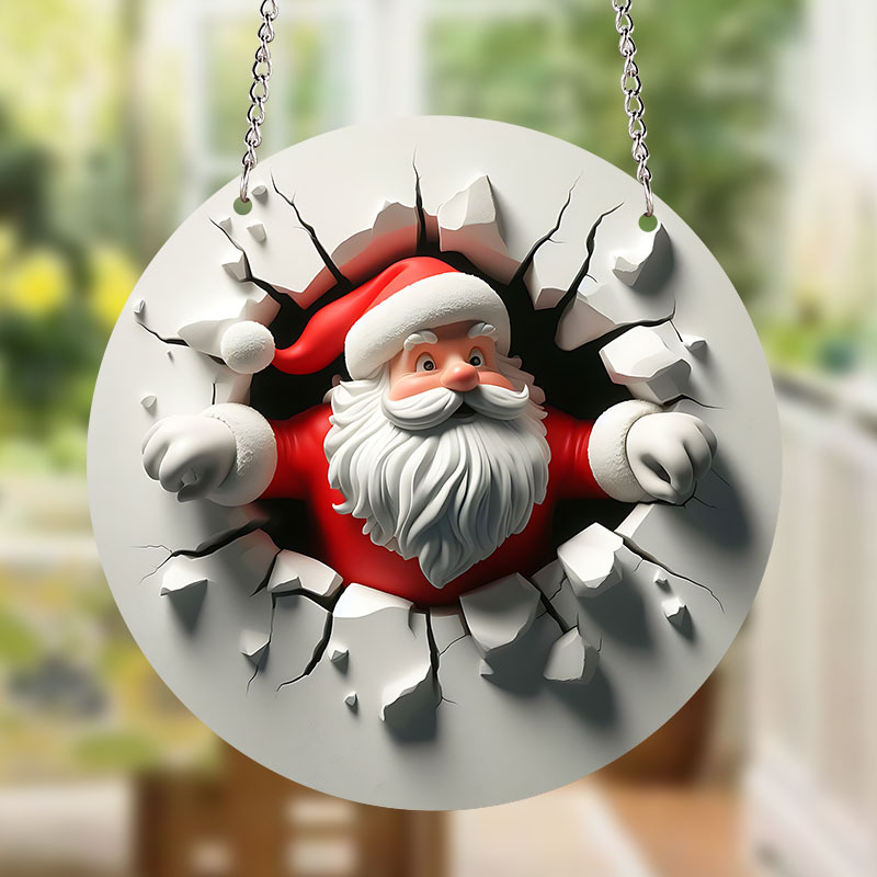 🎁🎁Santa Claus 3D Wall Breakthrough Acrylic Decoration - 🎅🎅A traditional round hanging ornament for the holiday season