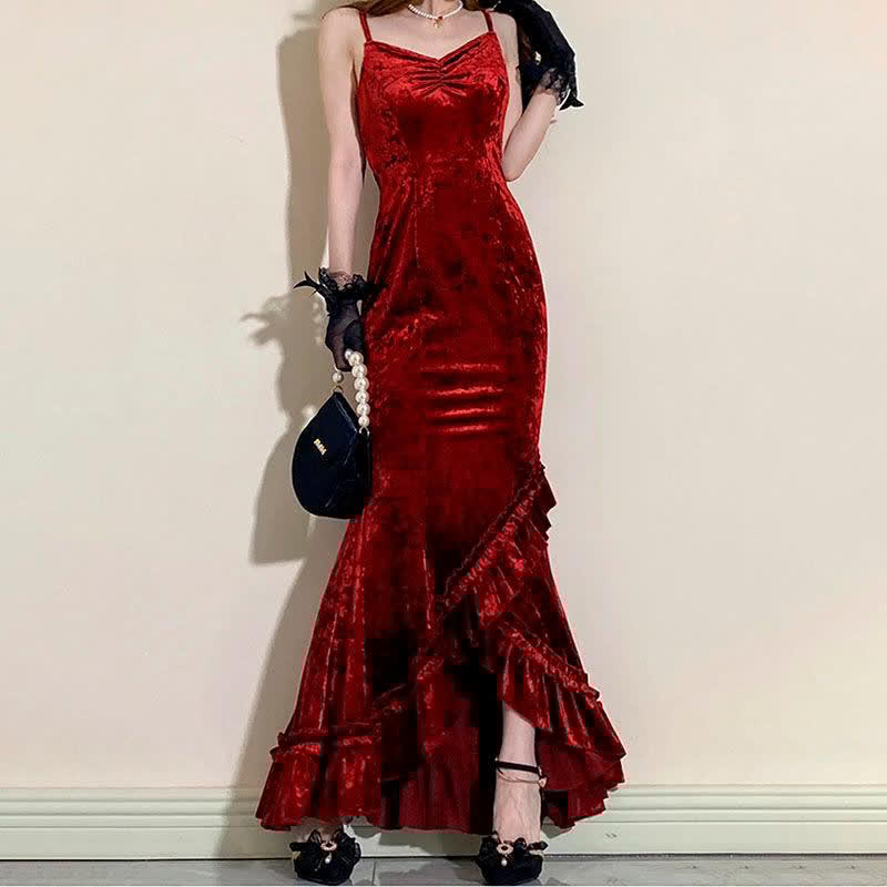 Vintage V-neck Fishtail Slip Dress