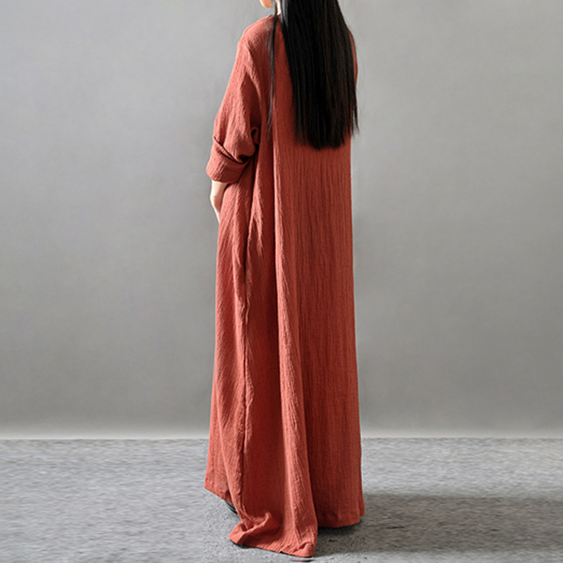 Solid Color Pleat Pocket Casual Maxi Dress