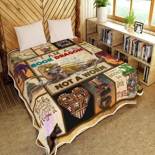 I Am A Book Dragon Quilt Blanket