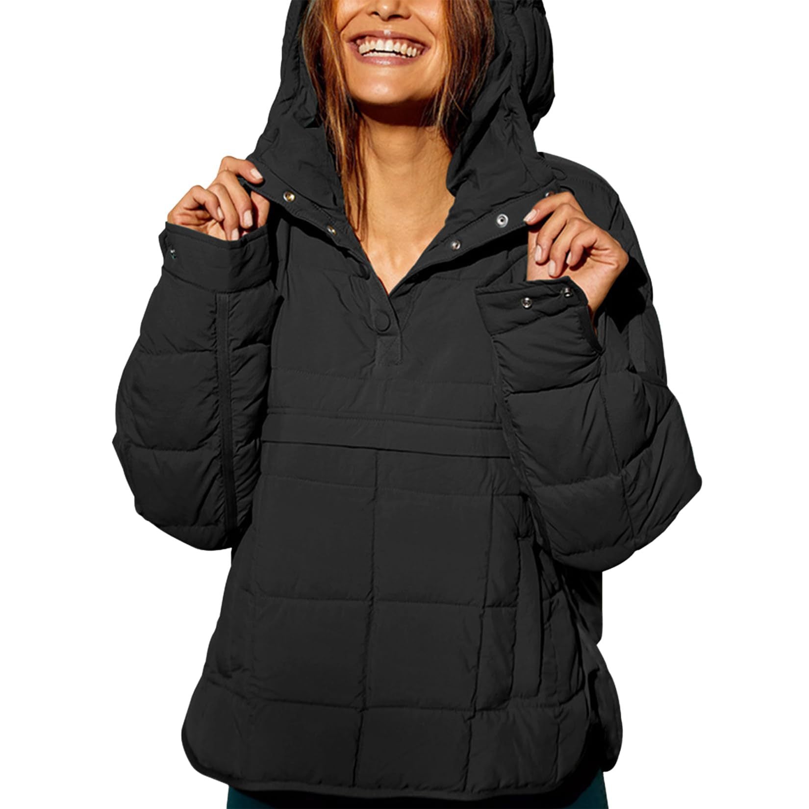 Solid Color Hooded Cotton Jacket Foldable Long Sleeve Coat