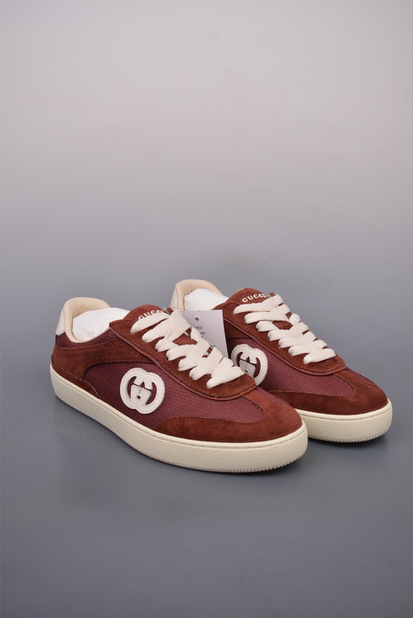 Gucci Interlocking G Suede Sneaker G74 Burgundy White