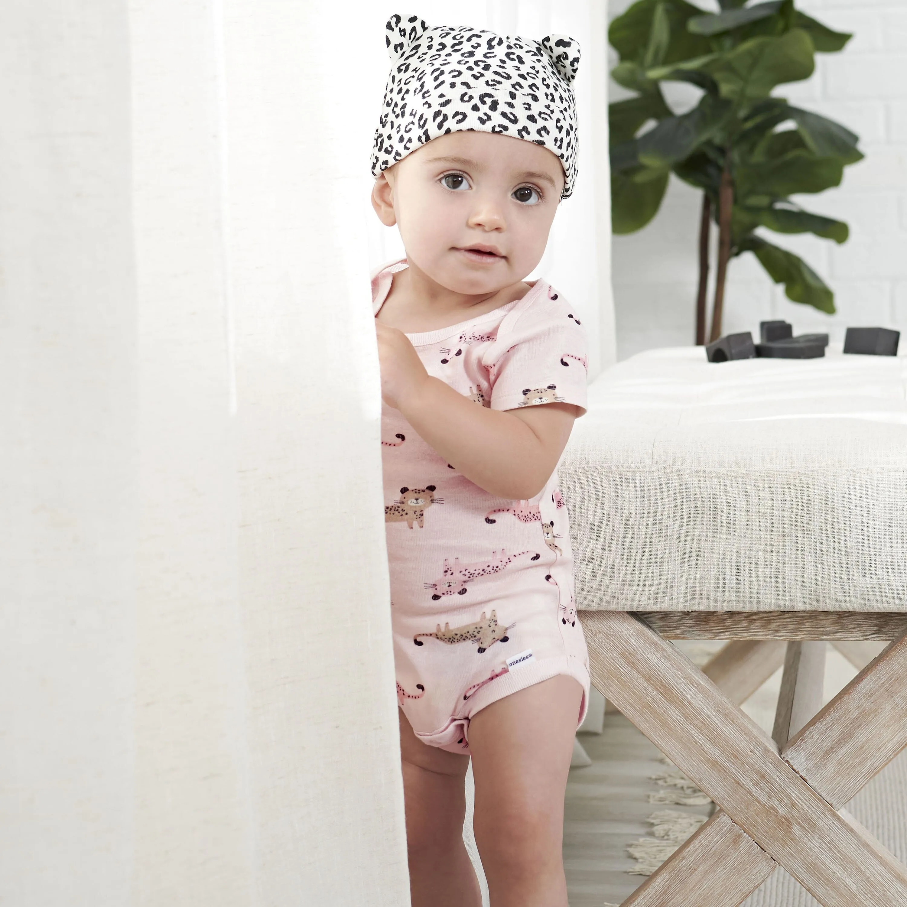 4-Pack Baby Girls Leopard Short Sleeve Onesies Bodysuits