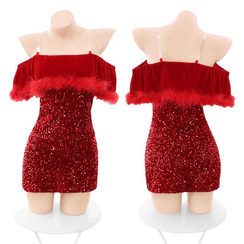 Sexy Slip Off The Shoulder Lingerie Dress Set