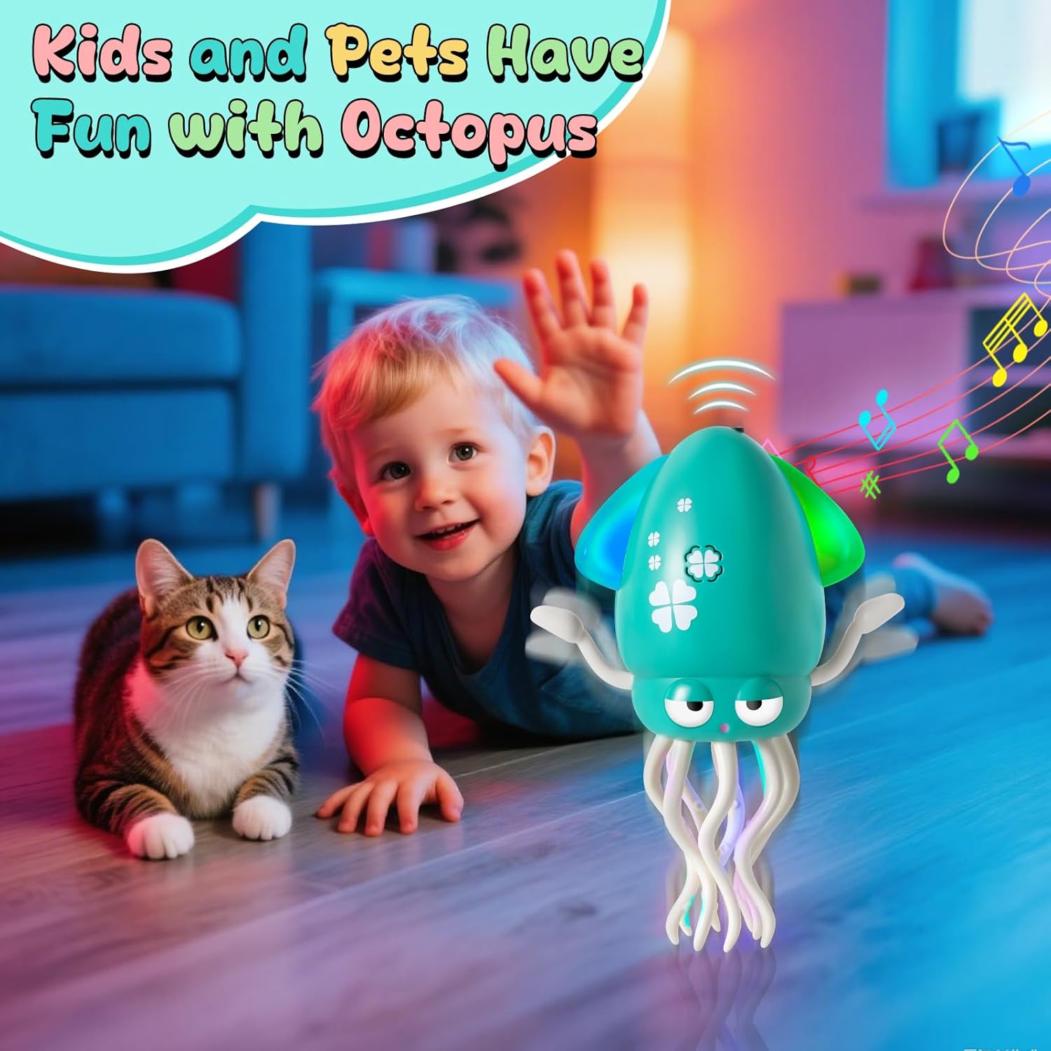 🔥Last Day 50% OFF🔥Electric Crawling Octopus Toy with LED Lights & Music,Smart Obstacle Avoidance, Interactive Fun Gifts