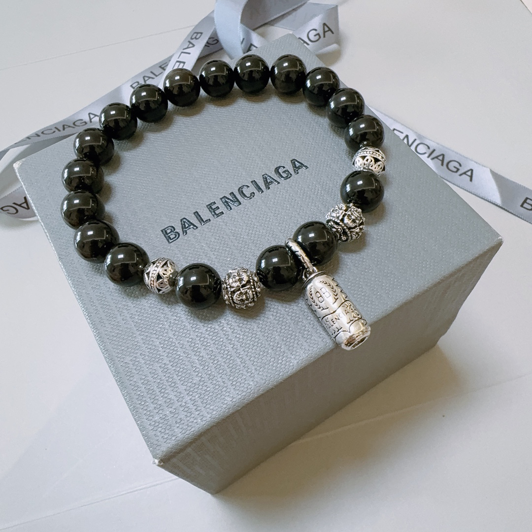 Balenciaga Natural Obsidian Thai Silver Style Bracelet