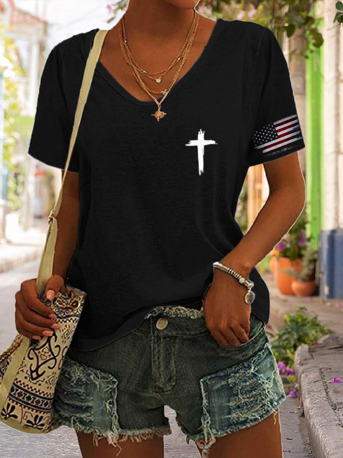 Women'S Flag Cross Print T-Shirt
