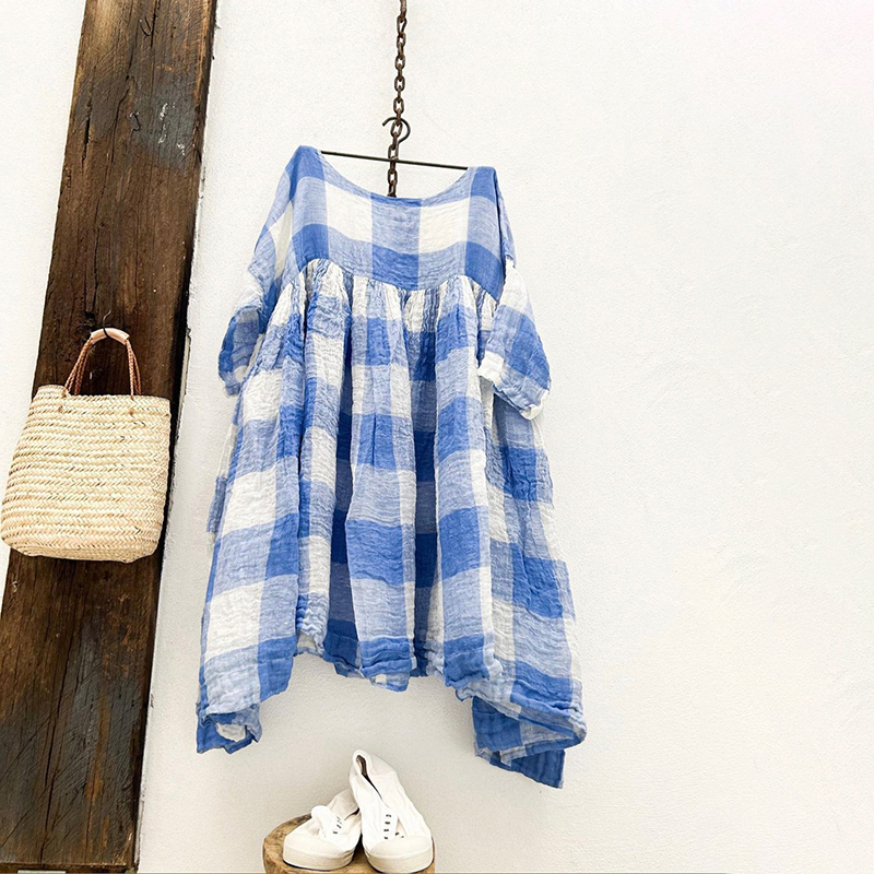 Plaid Patchwork Comfortable Loose Fitting Midi Dress