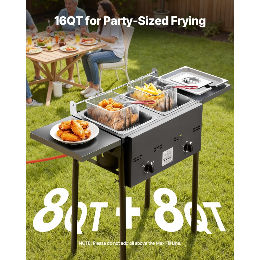 ⚡️Factory wholesale promotion 80% OFF⚡️ Outdoor Propane Deep Fryer, Dual-Tank 8QTx2 Commercial Fryer