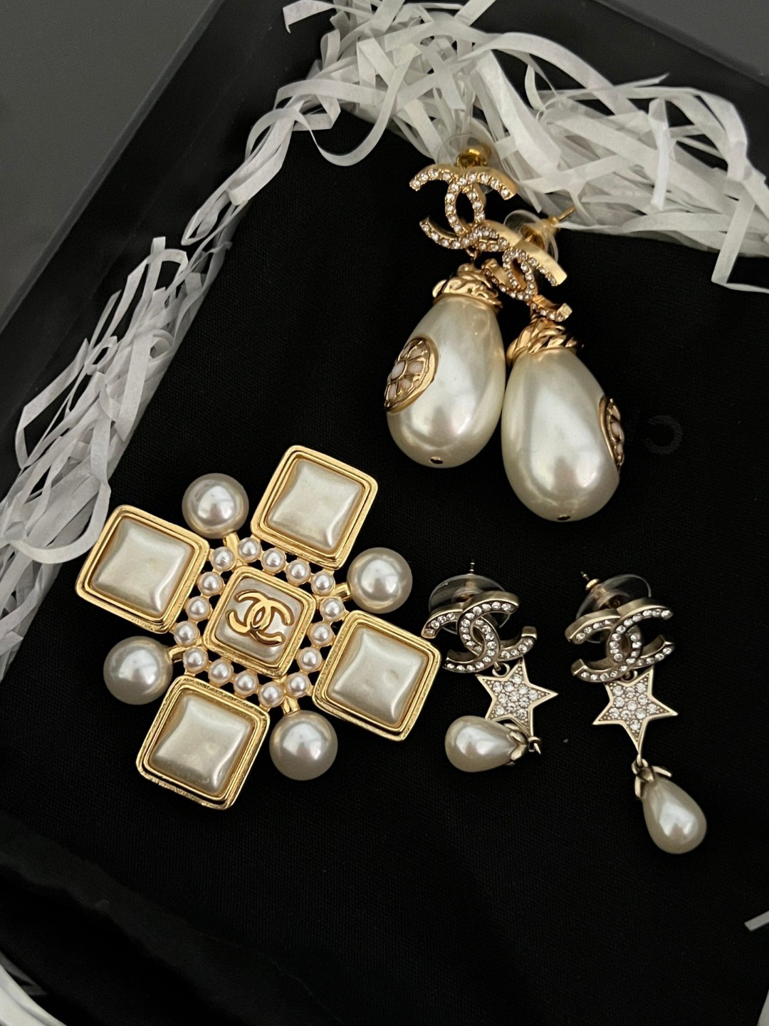 Chanel Double C Diamond Large Pearl Earrings