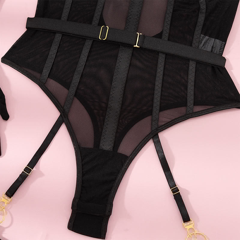 See-through Backless Jumpsuit Lingerie Set