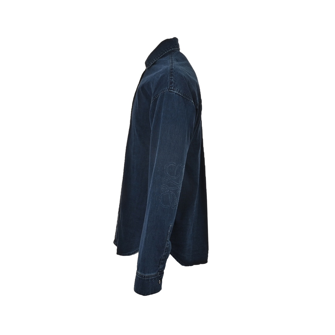 Loewe 24Fw denim shirt jacket with elbow embroidered logo