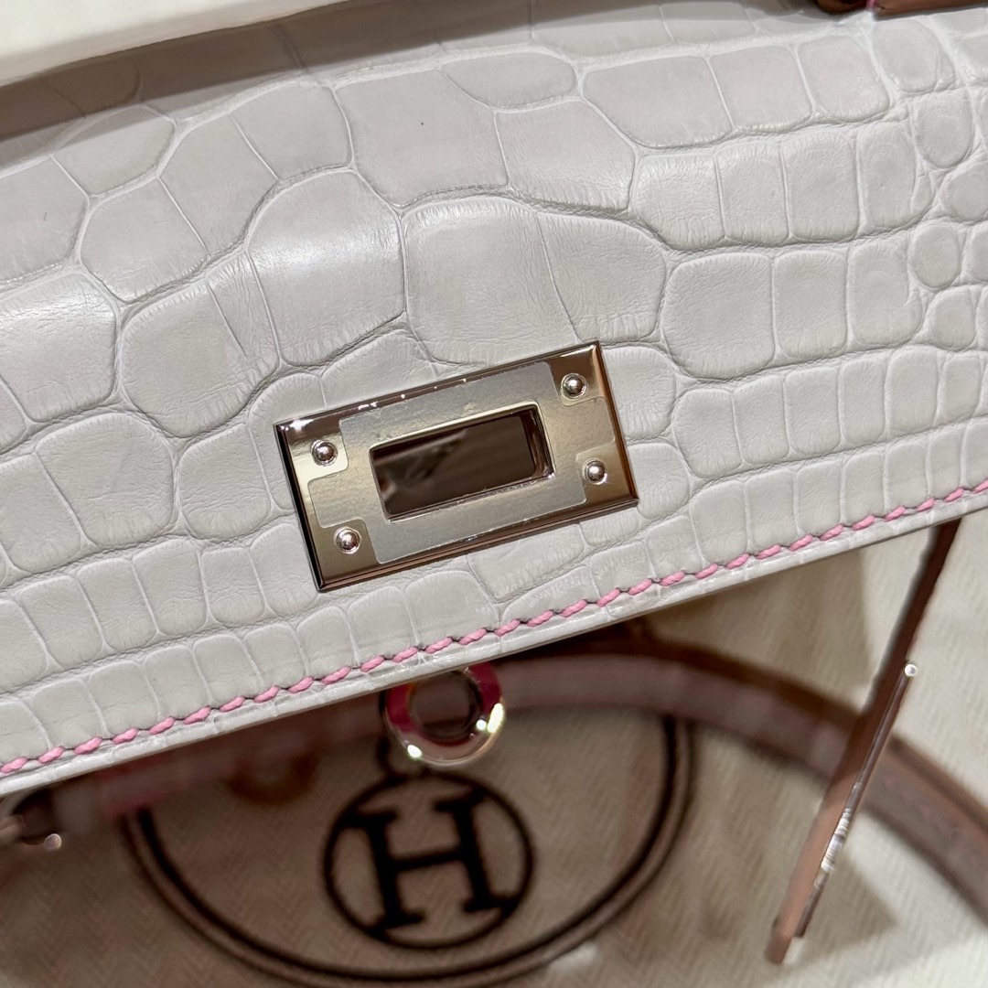 Hermes mini kelly 80Pearl Gray5PPink handbag (handmade to order)