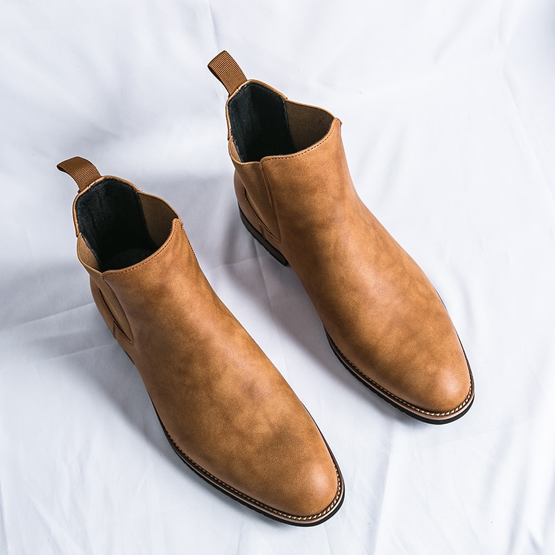 Yellow Round Toe Slip-On Men Short Boots