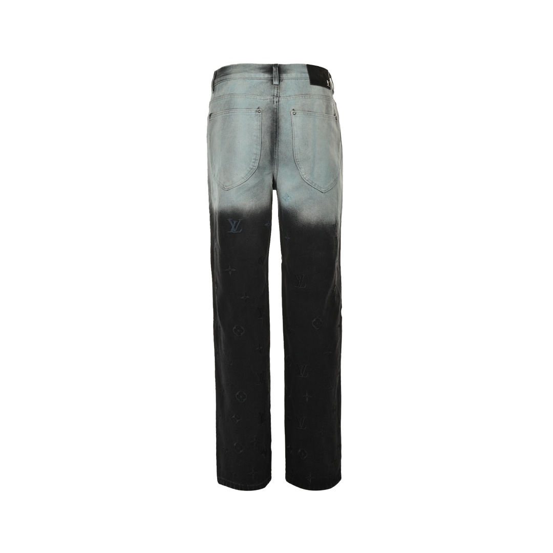 Louis Vuitton 24Fw all-over embroidered monogram gradient washed jeans