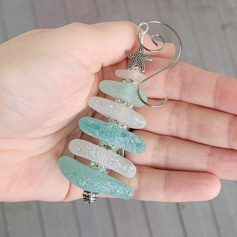 Personalized Sea Glass Christmas Tree Ornament