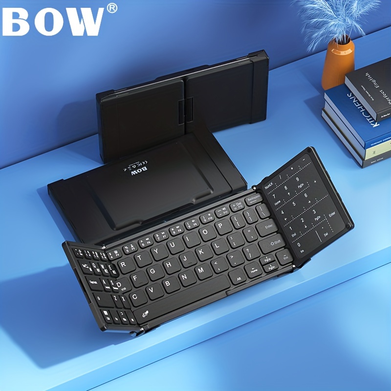 BOW Wireless Three Folding Charging Keyboard Suitable For Mobile Phones Pads Tablets  Universal Mute Compact Portable Computer Keyboard With Mouse Touch Function Keyboard