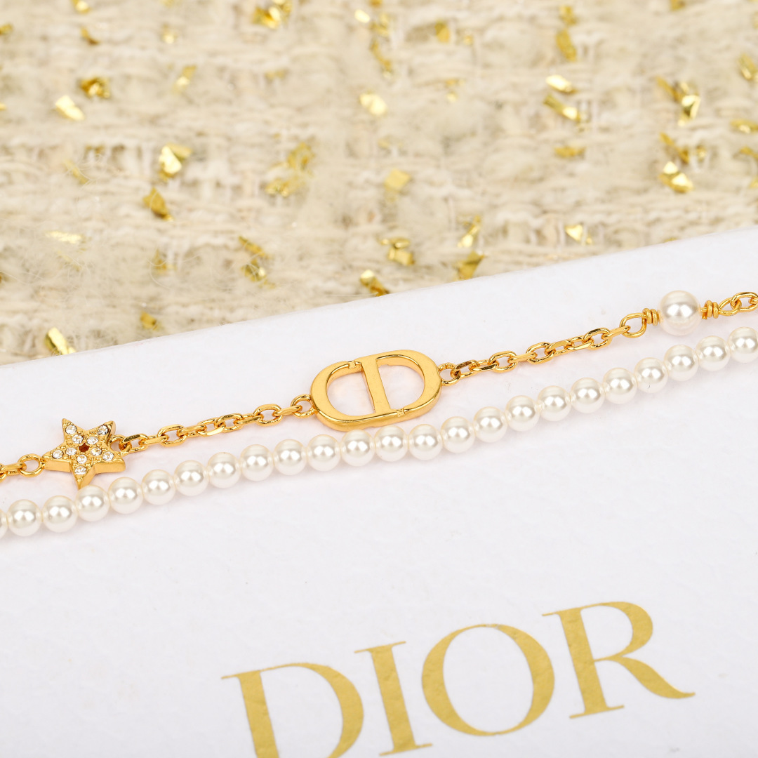 Dior Pentagram Double Pearl Chain Bracelet