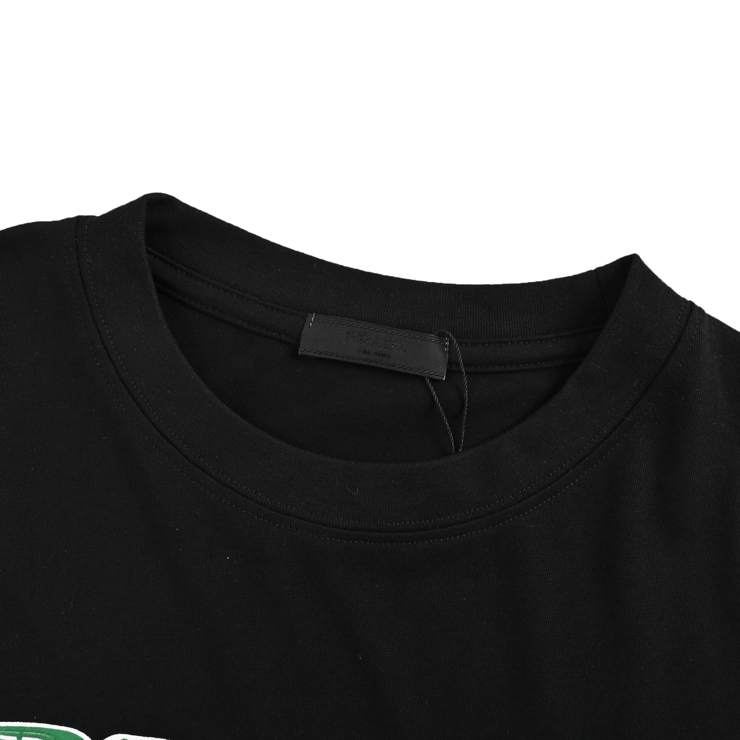 Prada 25ss green lettering logo print short sleeve