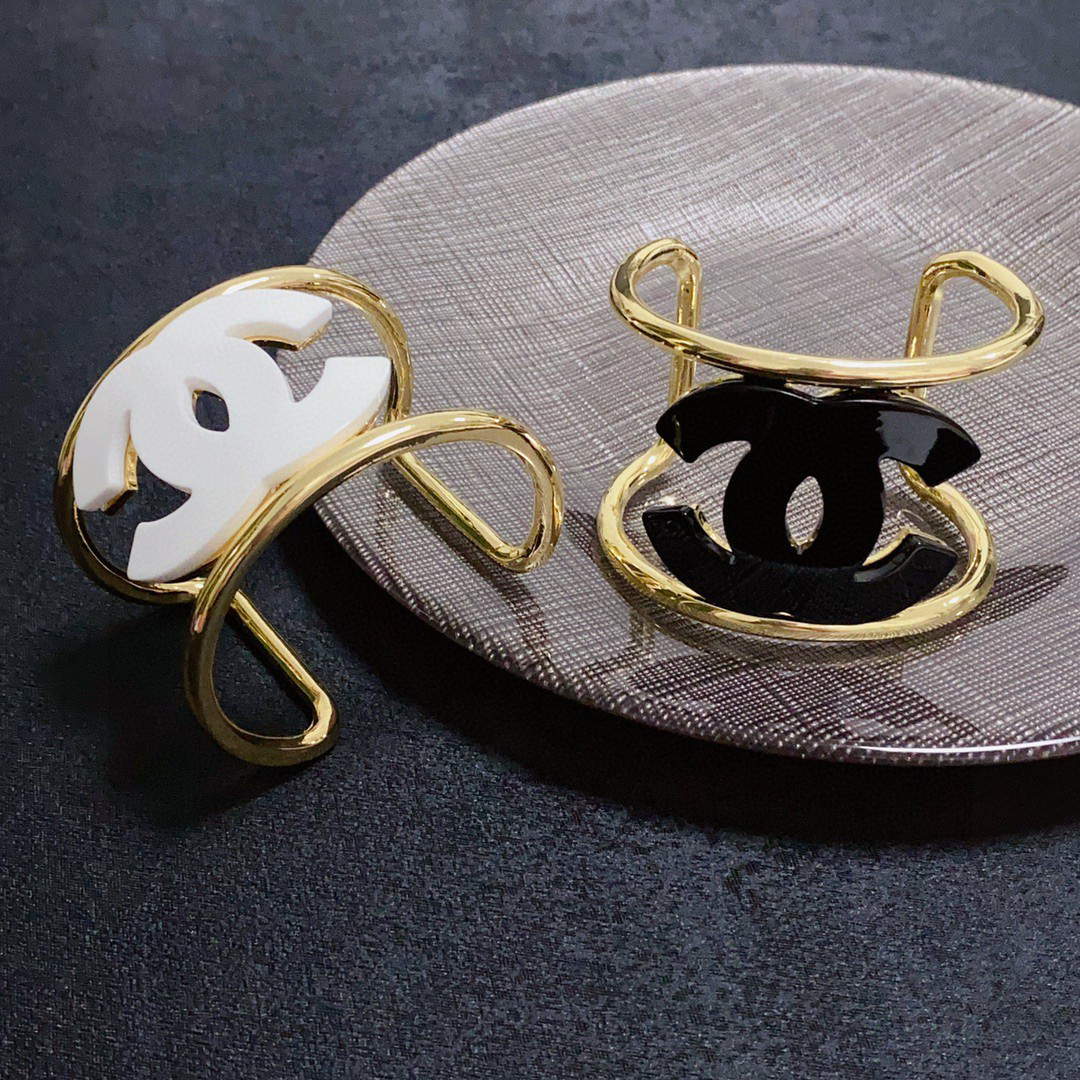 Chanel logo black and white open bracelet
