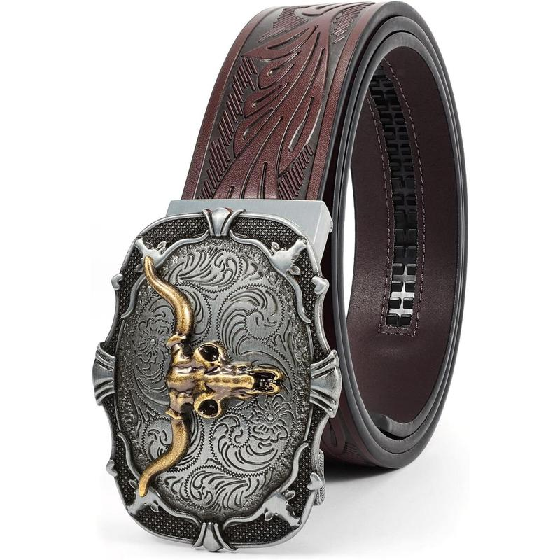 Automatic Ratchet Leather Western Cowboy Belt